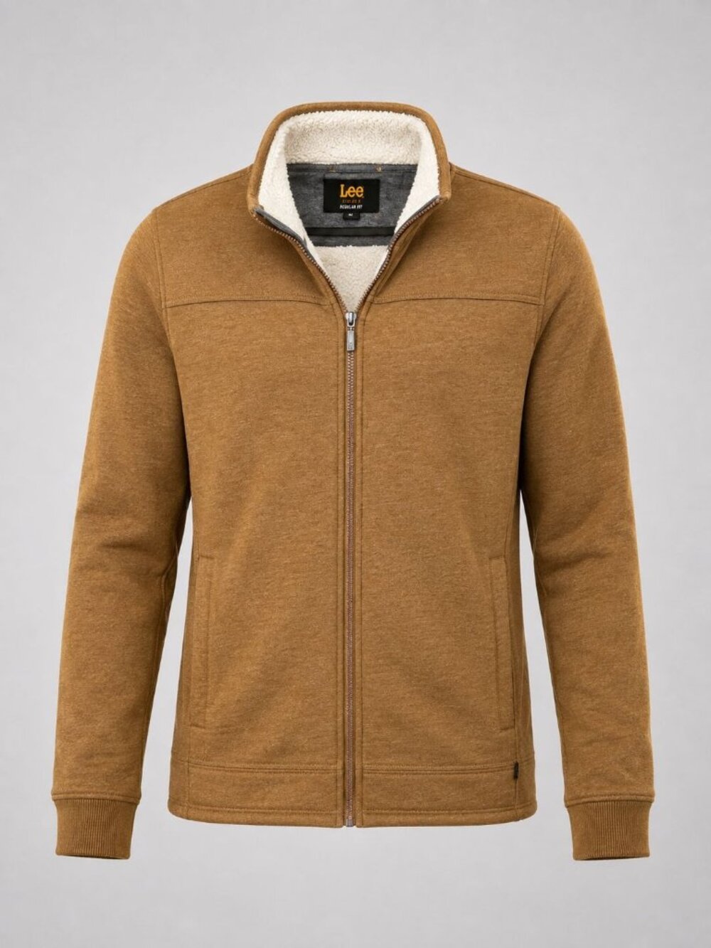 Lee Mens Size XL Sherpa Lined Jacket Camel Brown Regular Fit Zip-Up Coat